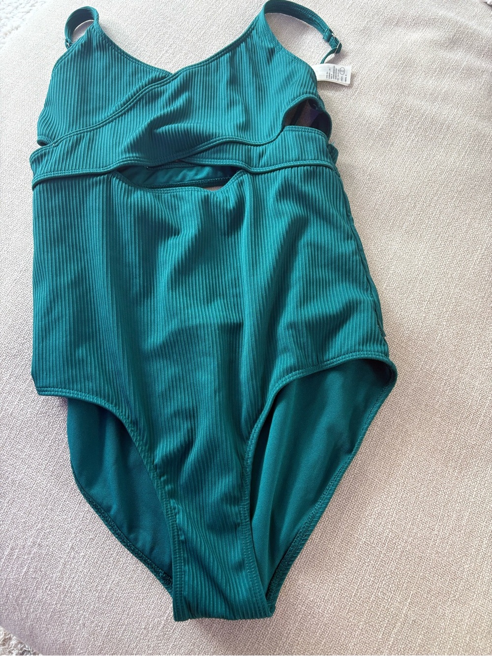 Teal Ribbed One-Piece Swimsuit Girls 17/18